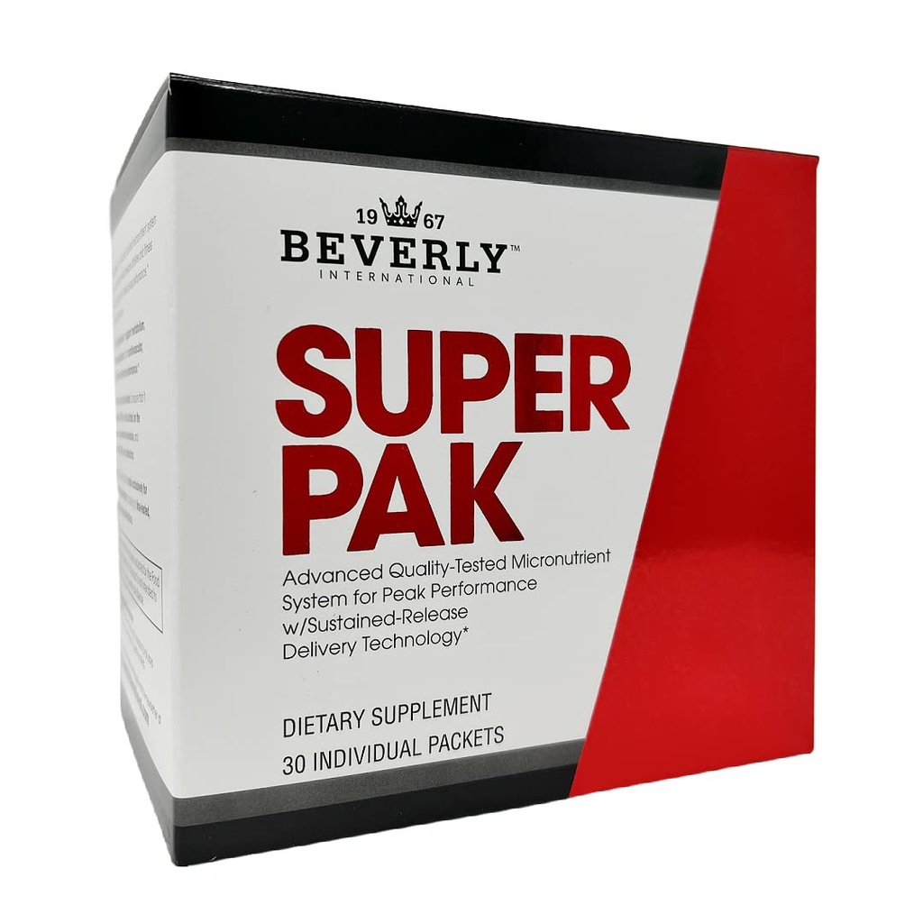 בוורלי אינטרנשיונל Super Pak. 30 Packs High-Potency Multivitamin, Daily Pack for Energy, Performance, Immune System Health. מותאם אישית לאתלטים, גברים ונשים פעילים מאז 1970.