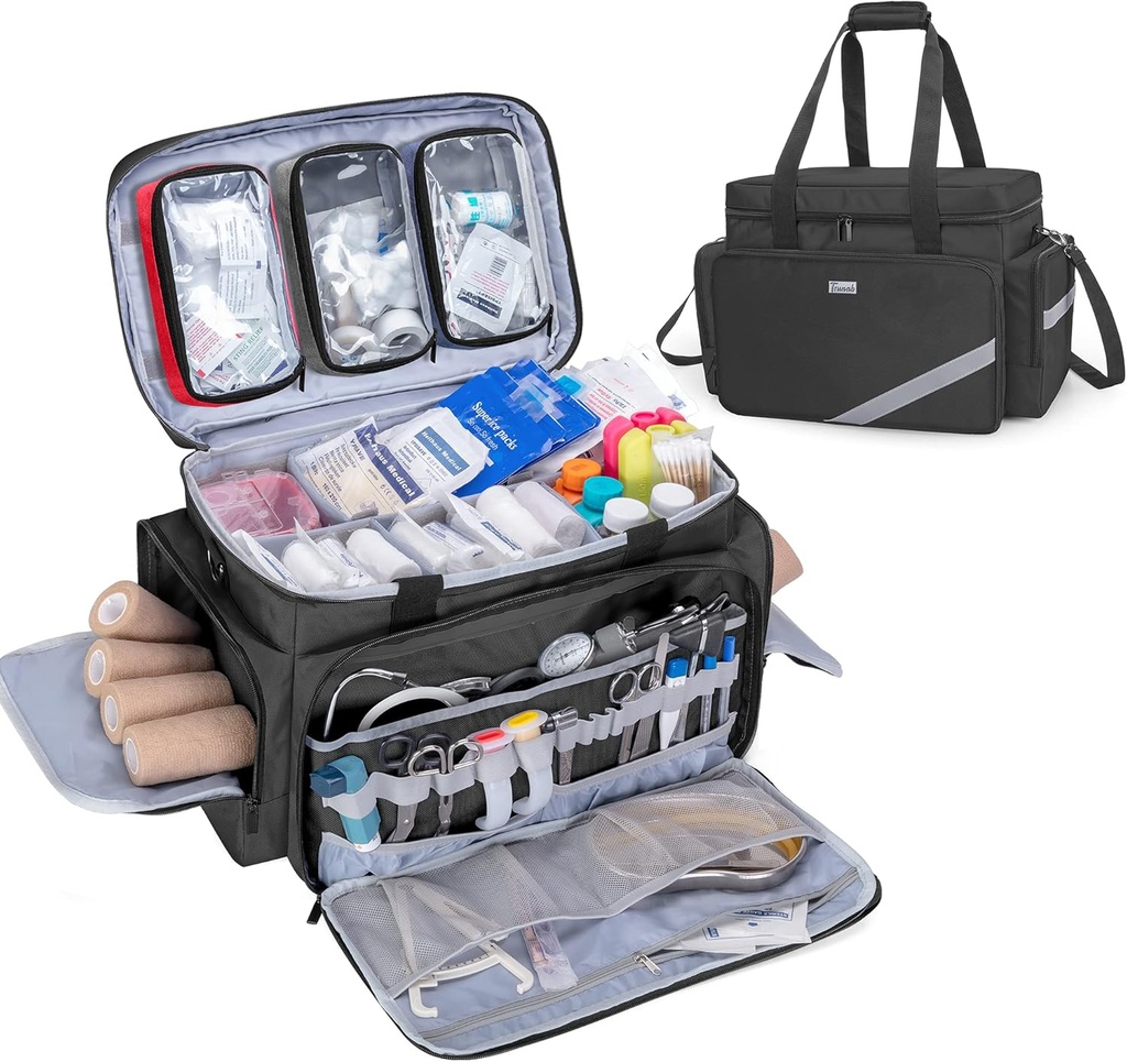Trunab First Aid Bag Empty, Professional Medical Bagתגובה חירום מגיבה לטראומה באג עם Inner Dividers ו- Anti-Slip Bottom, אידיאלי עבור EMT, EMS, Paramedics