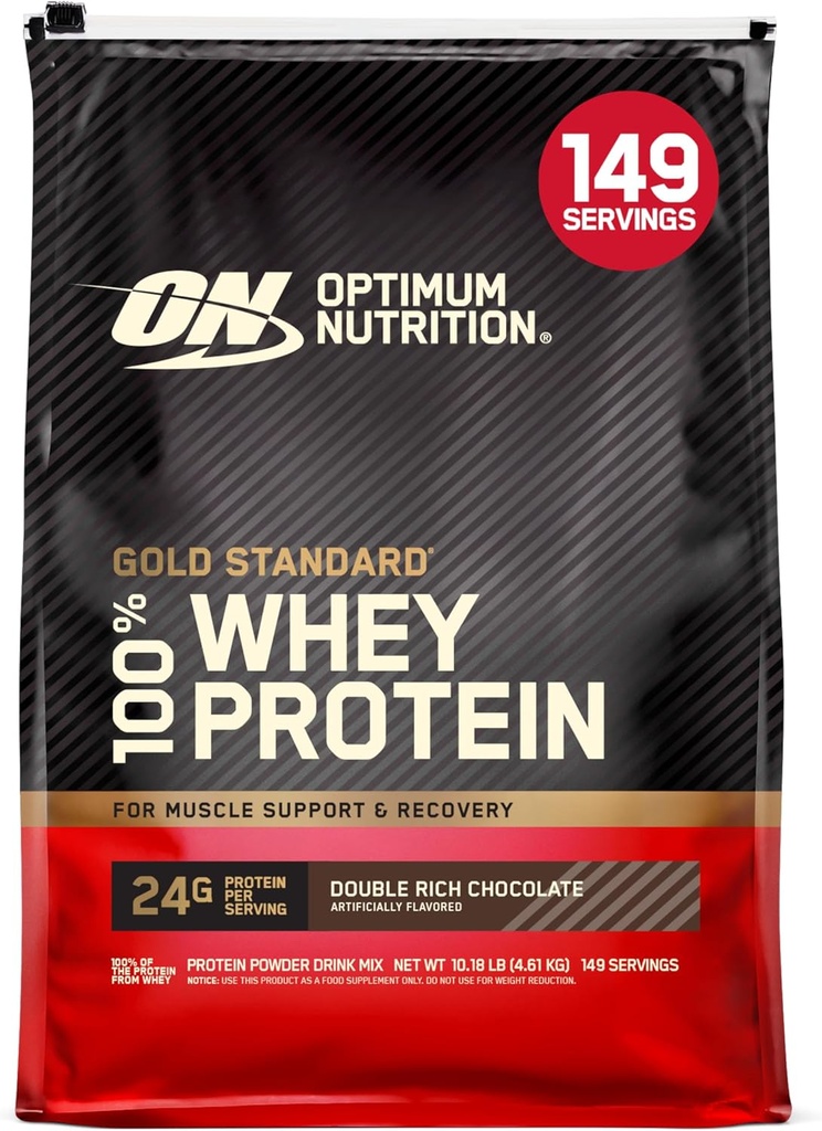 אופטימוס תזונה זהב סטנדרטי 100% אבקת חלבון Whey, שוקולד עשיר כפול 10 פאונד (Packaging May Vary)