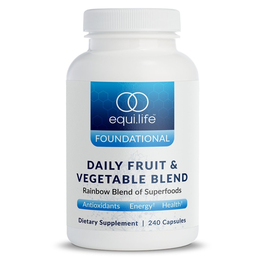 EquiLife Daily פירות & ירקות בלגן, Superfood Antioxidant תוספי קפסולות, מזון תזונתי עם ויטמין C, סיבים ו 9 Essential Amino Acids, תומך אנרגיה, טבעוני 240 קפסולות