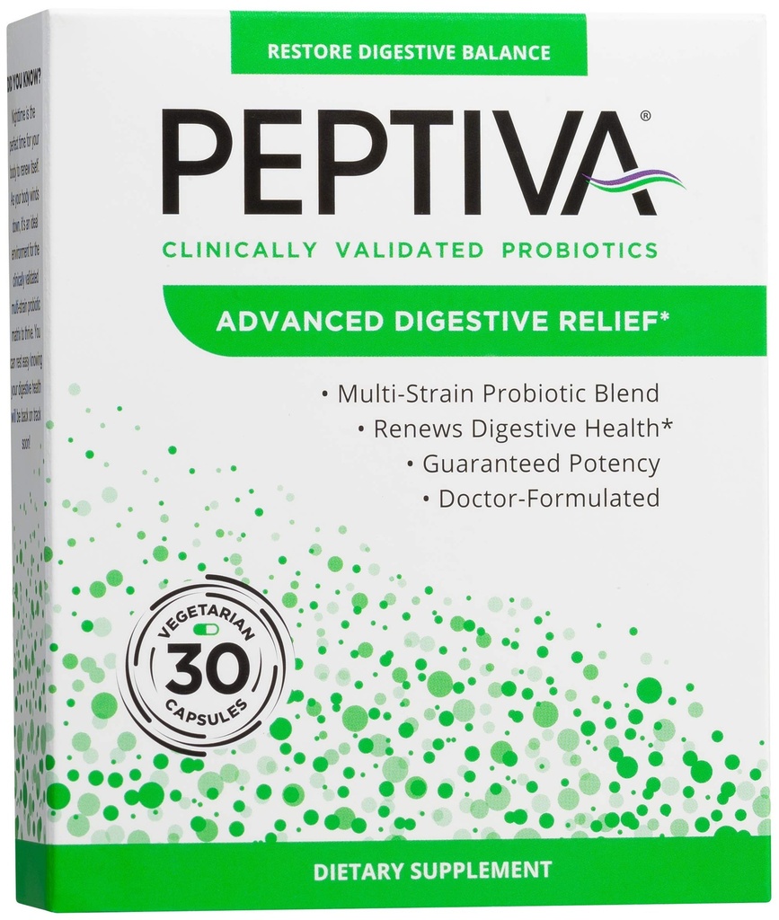 Peptiva מתקדם 50 מיליארד CFU Probiotic - הקלה תזונתית - קלינית בתוקף, Premium Probiotic, 30ct