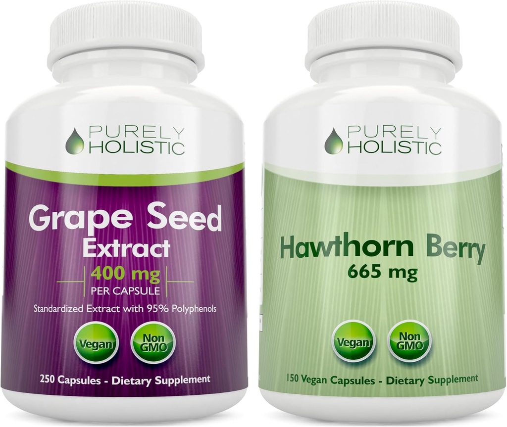 Purely Holistic Grape Seed לחלץ 400 מ"ג + הותורן ברי 665mg Bundle - 400 קפסולות טבעוניות - מיוצר בארה"ב