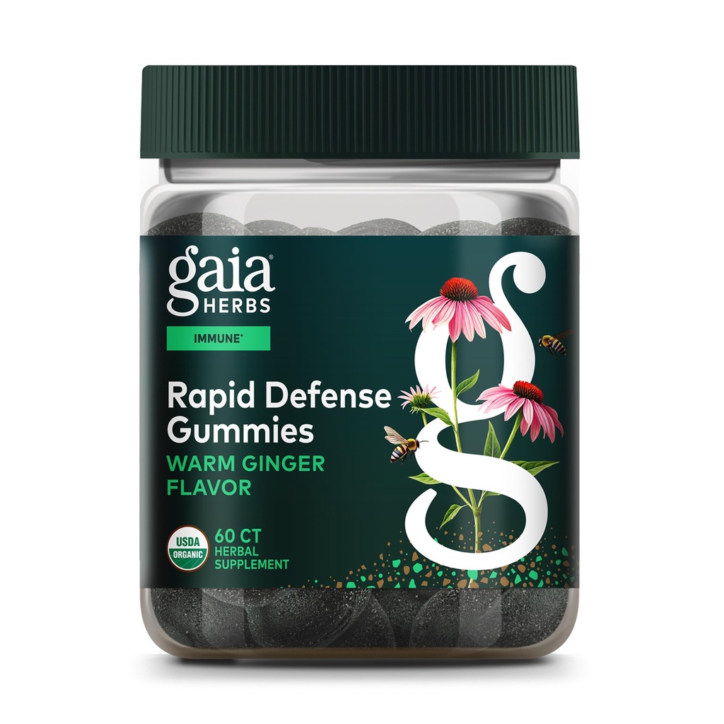 גאיה Herbs אורגני Immune Rapid Defense Gummies - תומך אי-אמון - עם Propolis, ג'ינג'ר ו Echinacea - 60 חניכיים טבעוניות (30 ימים אספקה)