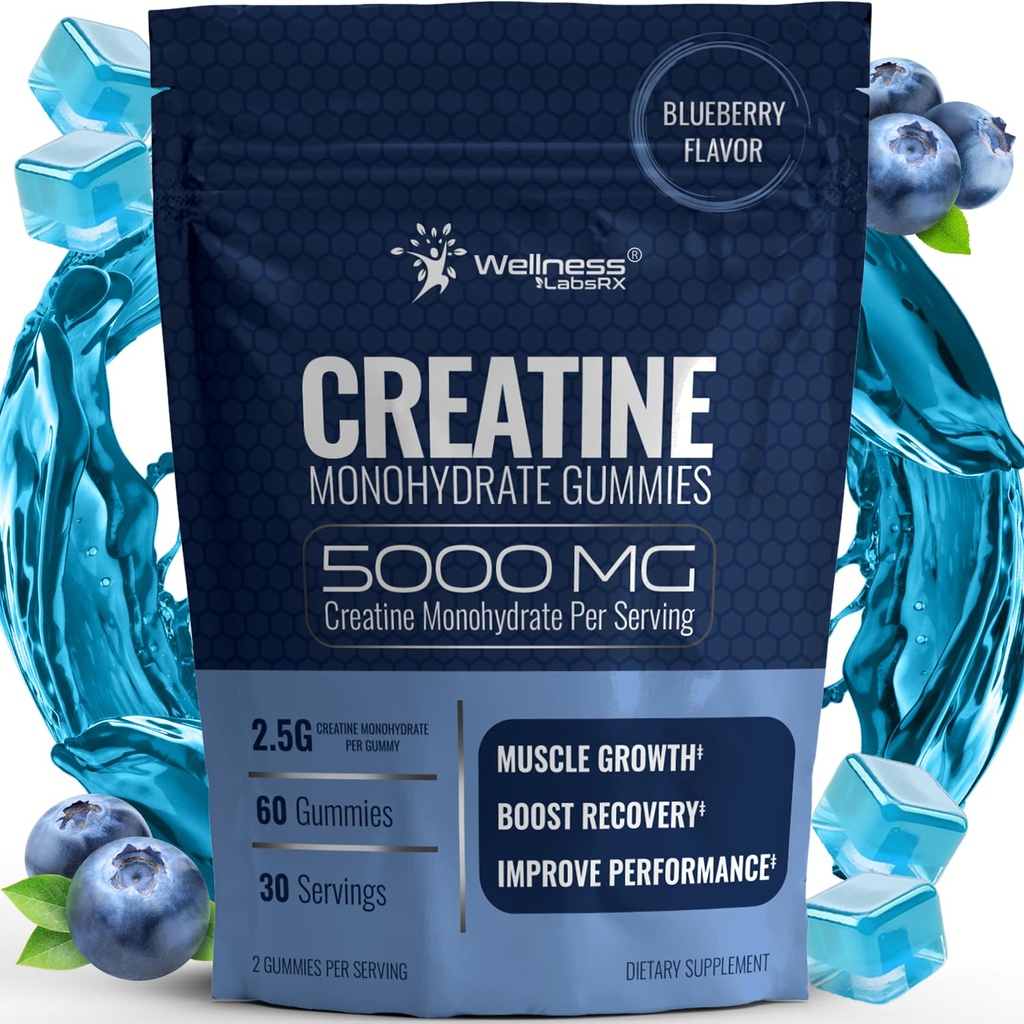 Creatine Gummies for Women & Men, Creatine Monohydrate Gummies, Blueberry