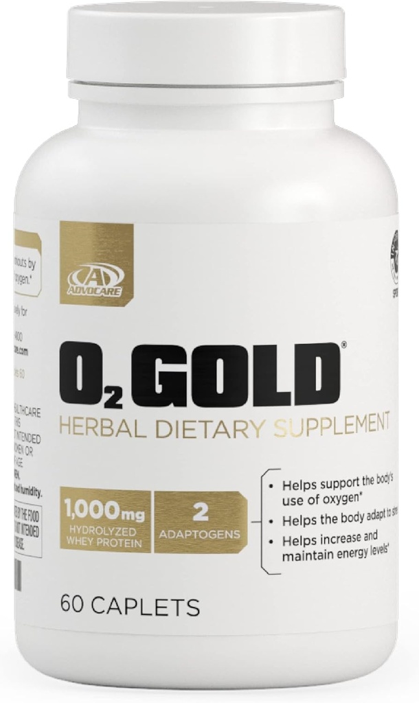 AdvoCare O2 זהב - תוסף חמצן דם עם Rhodiola Rosea Root & hydrolyzed Whey חלבון - תמיכה באנרגיה * 60 קפסולת