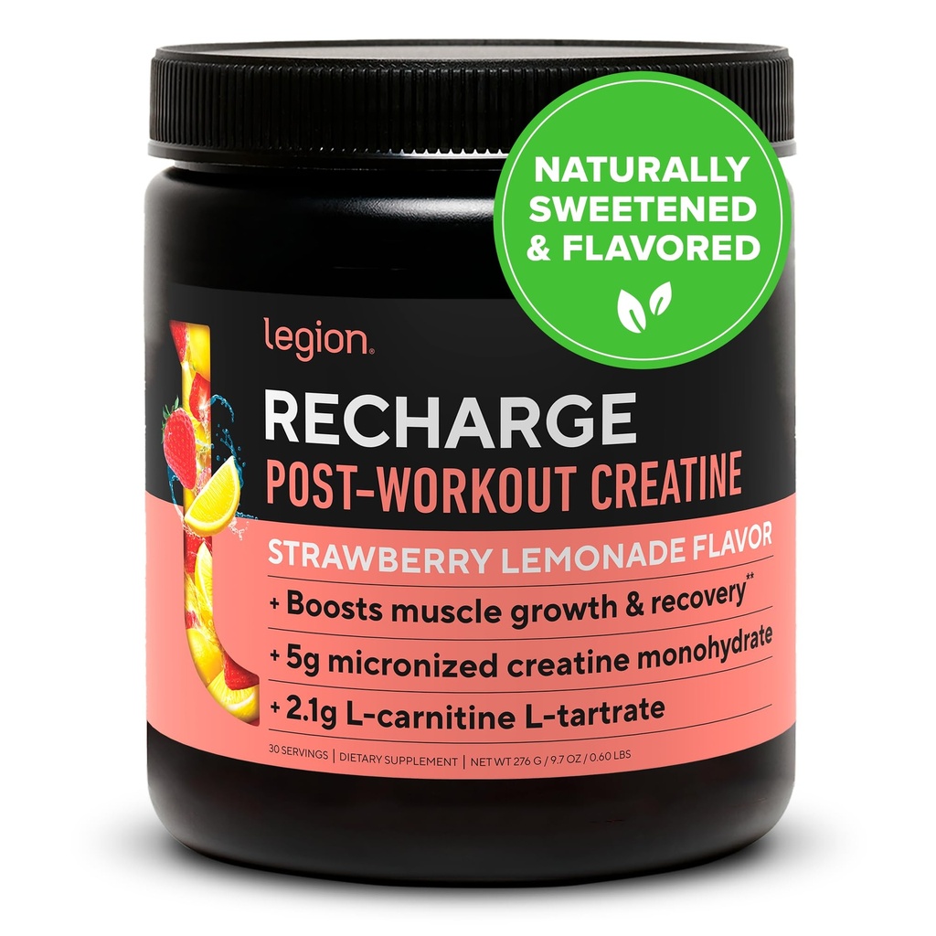 LEGION Recharge Post Workout drink - Micronized Creatine Monohydrate Natural Post Workout Recovery - שריר בונה & Recovery Booster Post Workout תוספים (Strawberry Lemonade, 30 משרתים)