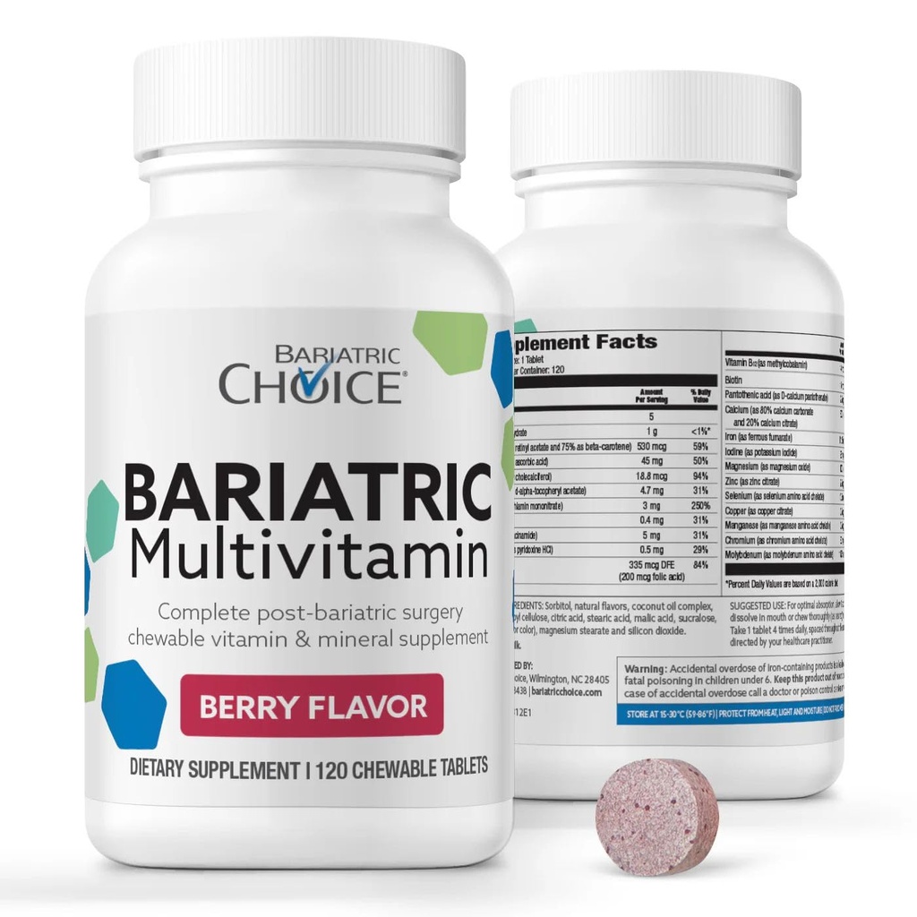 Bariatric Choice My Bariatric Chewable Multivitamin עם Iron & 300 מ"ג Calcium, ברי (120ct)
