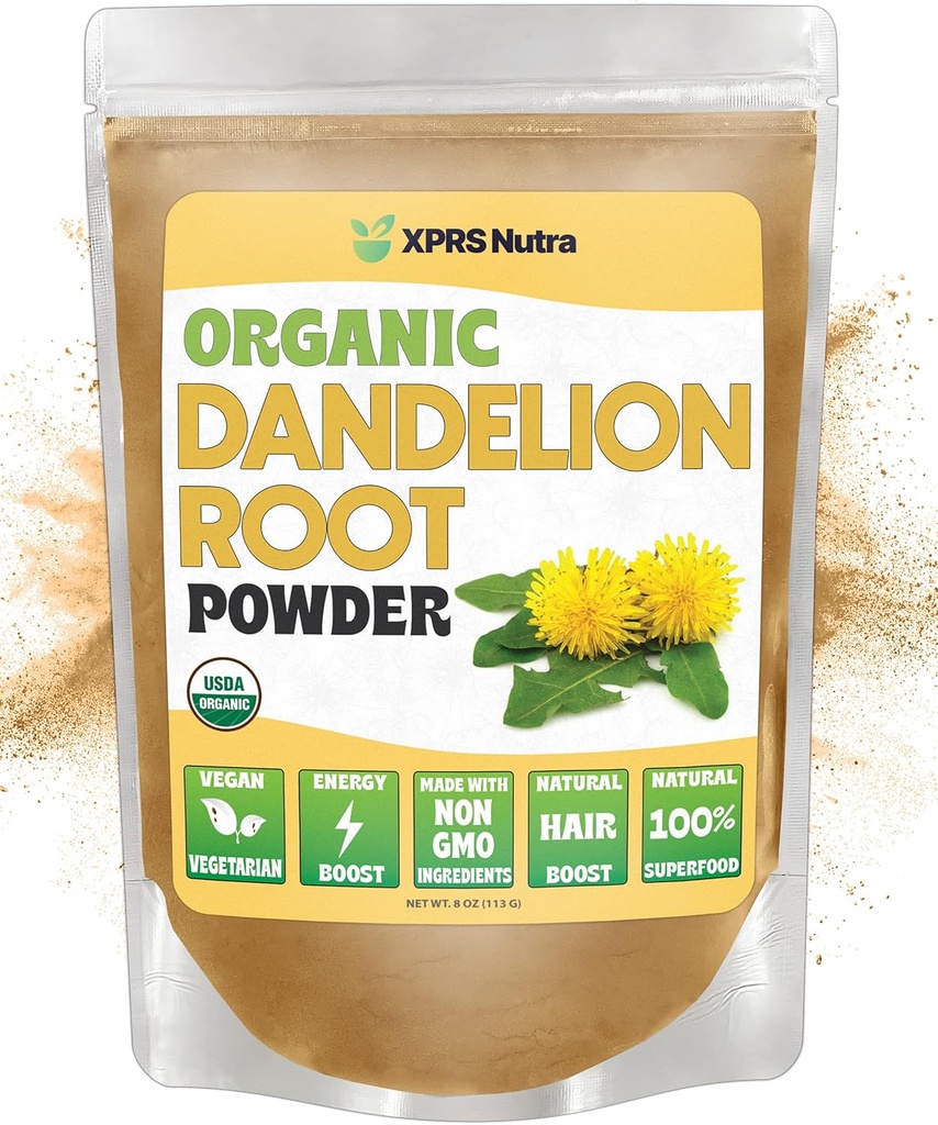 XPRS Nutra אורגני Dandelion Root אבקת - ידידותי לבן Antioxidant כוח לתמיכה Liver - Dandelion Root for Tea and Beverages - Immune Boosting Dandelion אבקה (8 אוונס)