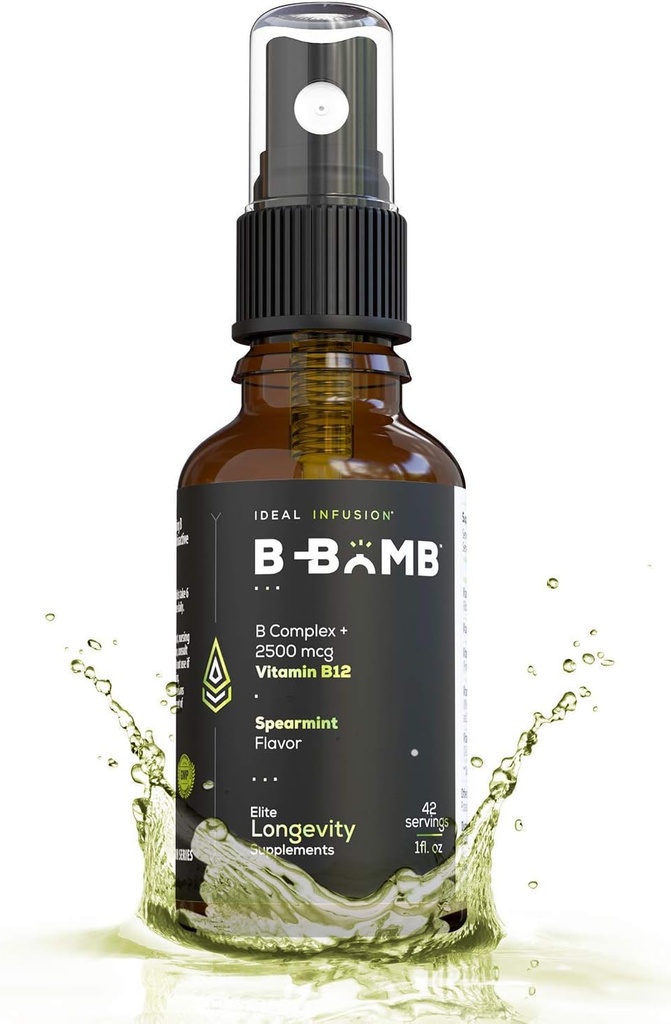 B-Bomb ויטמין B12 + B Complex Liquid Spray: Methylcobalamin עם Adenosylcobalamin: אנרגיה & Mood תמיכה, סוכר חינם, טבעוני, אורגני Spearmint Flavoror