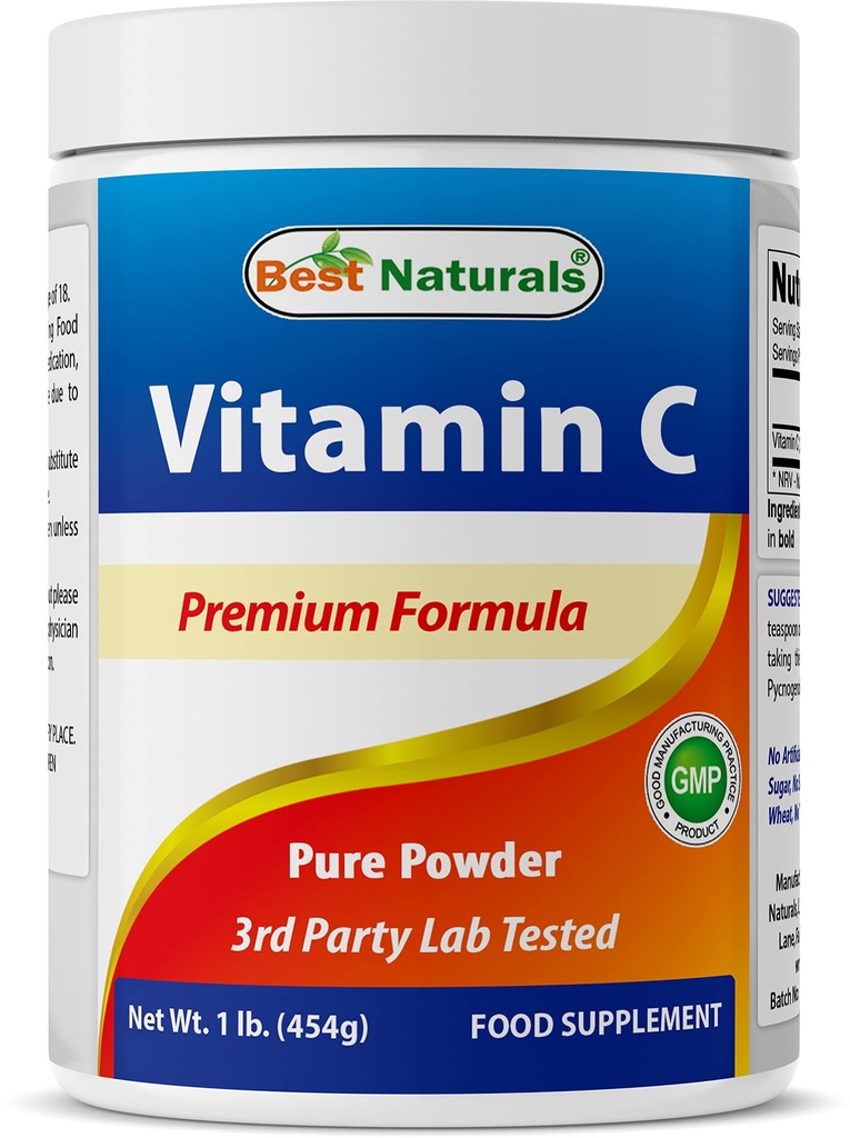 Best Naturals 100% Pure ויטמין C אבקת 1 lb (454 גרמים) אבקת אבקה (Also נקרא Ascorbic Acid)