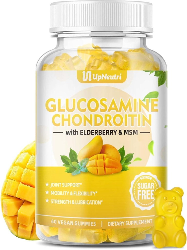 סוכר חינם Glucosamine Chondroitin חניכיים, תוספת כוח 1500mgcosamine עם Chondroitin MSM & Elderberry & Turmeric, תמיכה משותפת לגברים ונשים להעביר בריאות משותפת חינם