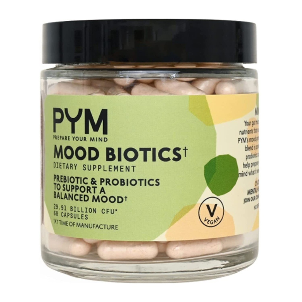 Prebiotics ו Probiotics Mood Biotics על ידי PYM עם 22.91 מיליארד CFU (60 Count) Gut Health & Mood תמיכה תוסף