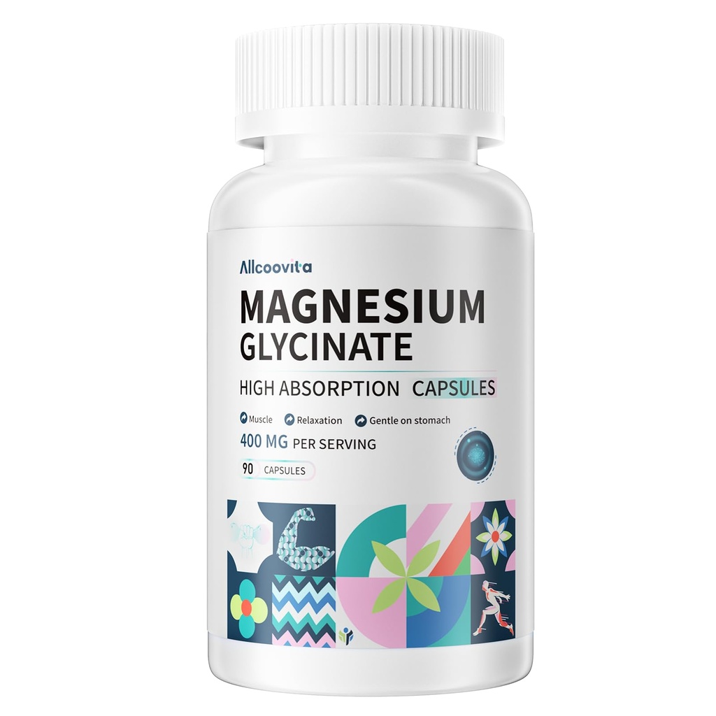 Magnesium Glycinate 400 MG עבור 100% Chelated עבור Absorption גבוהה, Gentle על Stomach, non-GMO, 90 קפסולות צמחוניות