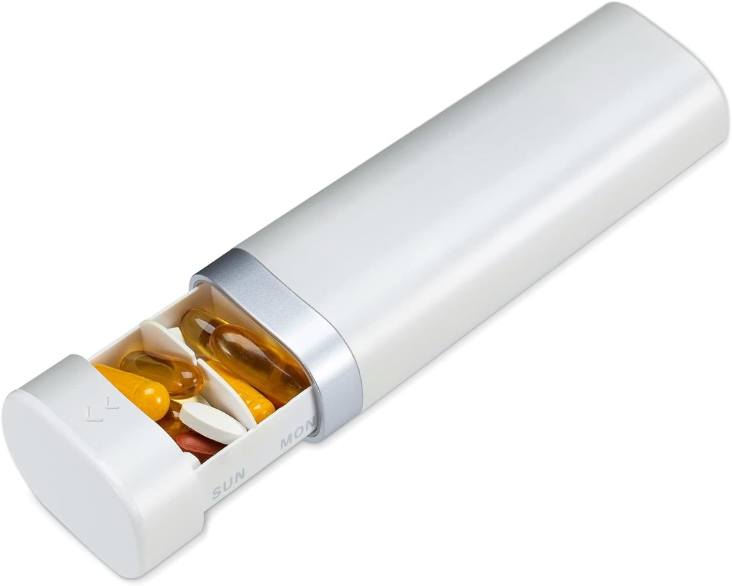 Betife Travel Pill Productionser Weekly 7 Day, קומפקטית כל יום Pill Box, Portable Medicine Case, Pill Holder עבור תוספי ויטמינים, Drawer-Shaped Pills מארגנת (Pearl White)