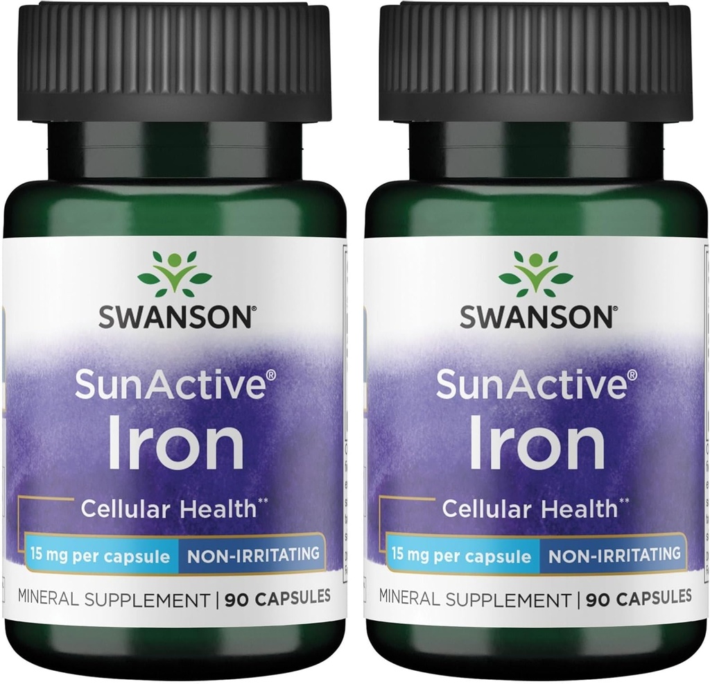 Swanson Sunactive Non-Irritating Iron 15 מיליגרם 90 קפסולות (2 Pack)