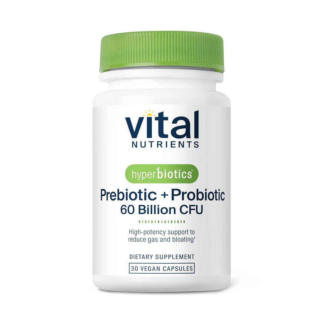 Hyperbiotics Vital Foodsents Prebiotic and Probiotic for Women and Men | 60 מיליארד CFU | Pre and Probiotics Supports Digestive Health, Constipation, Diarrhea, Gas & Bloating* | 30 קפסולות טבעוניות