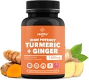 Turmeric + ג'ינג'ר קפסולות 1200 מ"ג | נוחות משותפת, Inflammation Support & Digestive Health* | 180 Count | Zealthy Life High Potency Turmeric Joker
