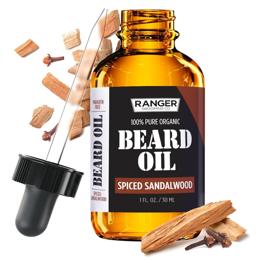 Leven Rose Spiced Sandalwood Beard Oil & Leave in Conditioner על ידי ריינג'ר Grooming Co, 100% אורגני טהור עבור דובים מטופס, מוסטמאים, ו Moisturized Skin 1 oz