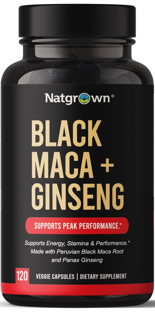 הגדל שחור Maca Root + Panax גינזנג אבקת קפסולות 1500 מ"ג עם Blackפרואן Maca Root & קוריאני Panax גינזנג תוספת לגברים ונשים - כדורי טבעוניים (120 Count)