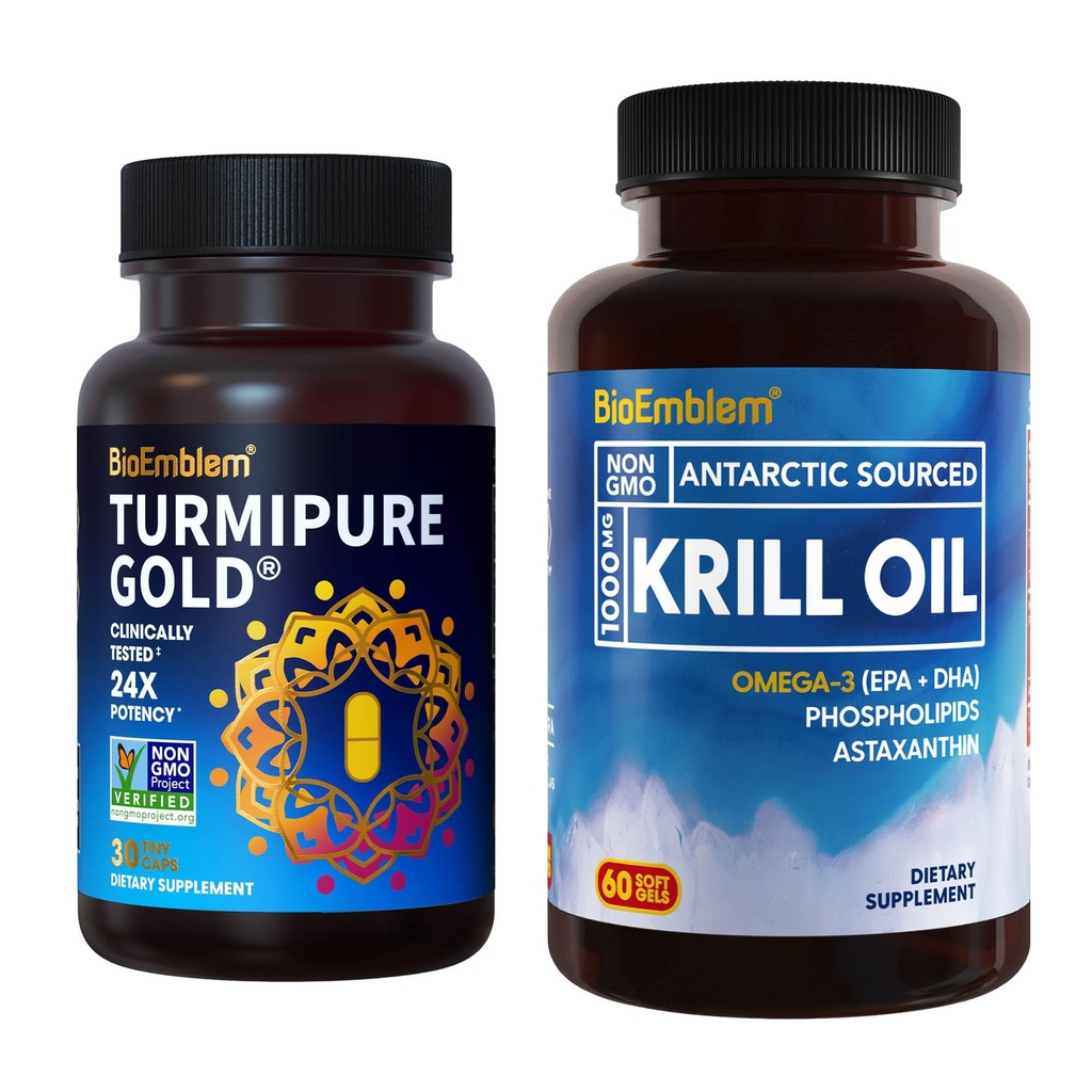 Bio Emblemאנטארקטי שמן קריל שמן תוספת Turmeric Curcumin עם קלינית למד TurmiPure