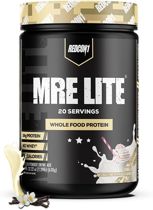 REDCON1 MRE Lite Whole Food אבקת, Vanilla - Low Carb & Whey חינם החלפת Meal עם תבלינים של חלבונים בבעלי חיים - Easy to Digest Made with MCT שמנים (20 משרתים)
