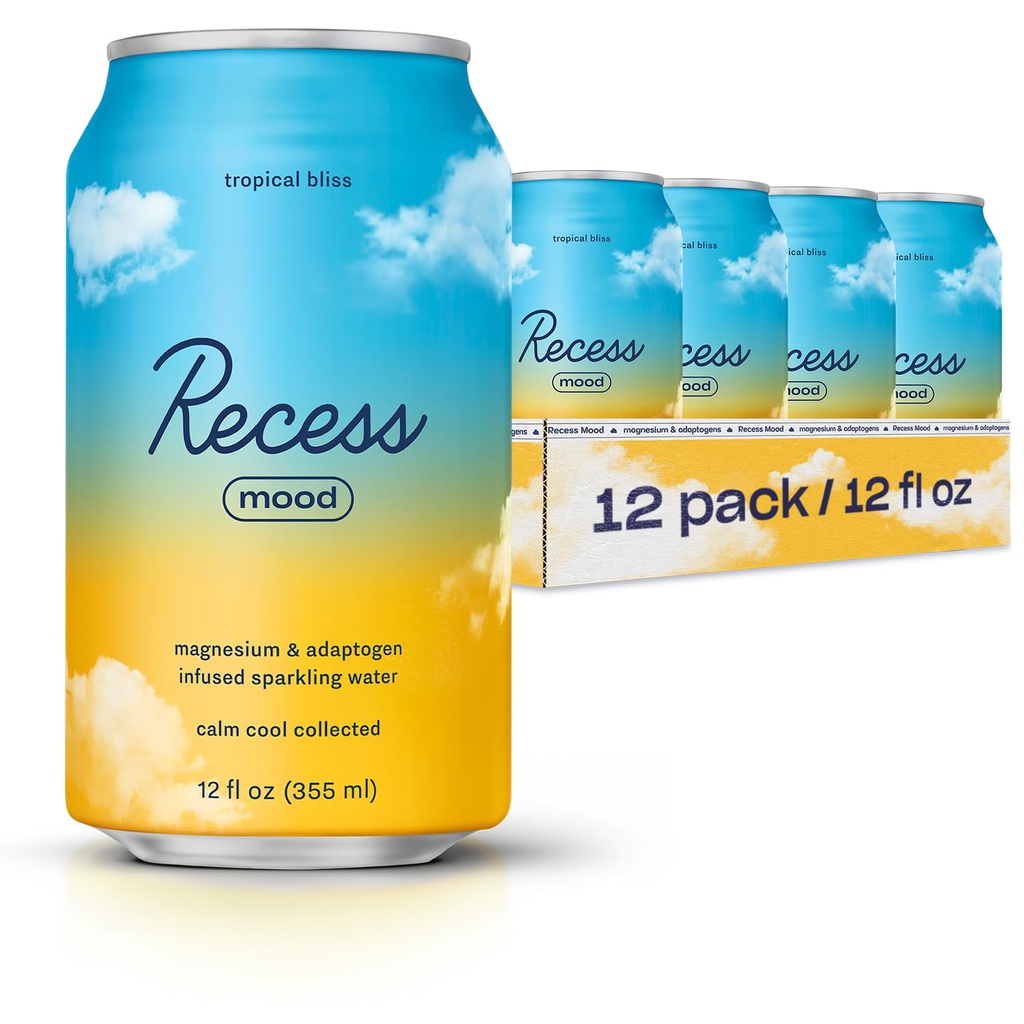Recess Mood Magnesium & Fitogen לשתות, להירגע Beverage, 12 Ounce (Tropical Bliss, 12 Pack)