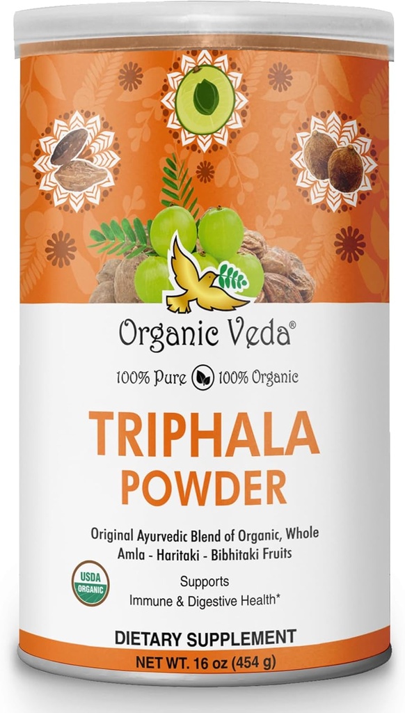 אבקת Veda Triphala אורגנית עם Amla, Haritaki, Bibhitaki פירות - 100% טבעי אבקת Ayurvedic Triphala - משפרת את תמיכת Immune, Digest, קולון, בריאות העור - טבעוני, non-GMO - 16ozvedic Triphala - 16ozvedic Triphala - משפרת את התמיכה של Immune, קולון, ניקוי, בריאות העור