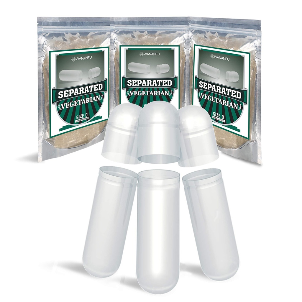 Wananfu Pre-Separated קפסולות ריקות 0 Vegetarian (1000 Count), Clear Fillable Veggie גלולות קפסולות בגודל 0 עבור ביצוע תוספי משלך