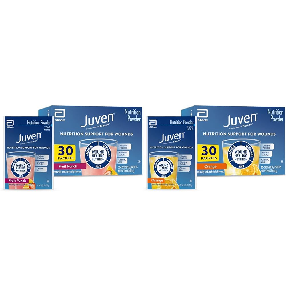 Juven Nutrition שתי אבקת מיקס עבור תמיכה הריפוי Wound, כולל חלבון קולג'ן, כתום 30 ספירה ופירות Punch 30 ספירה, 60 חבילות שלמות