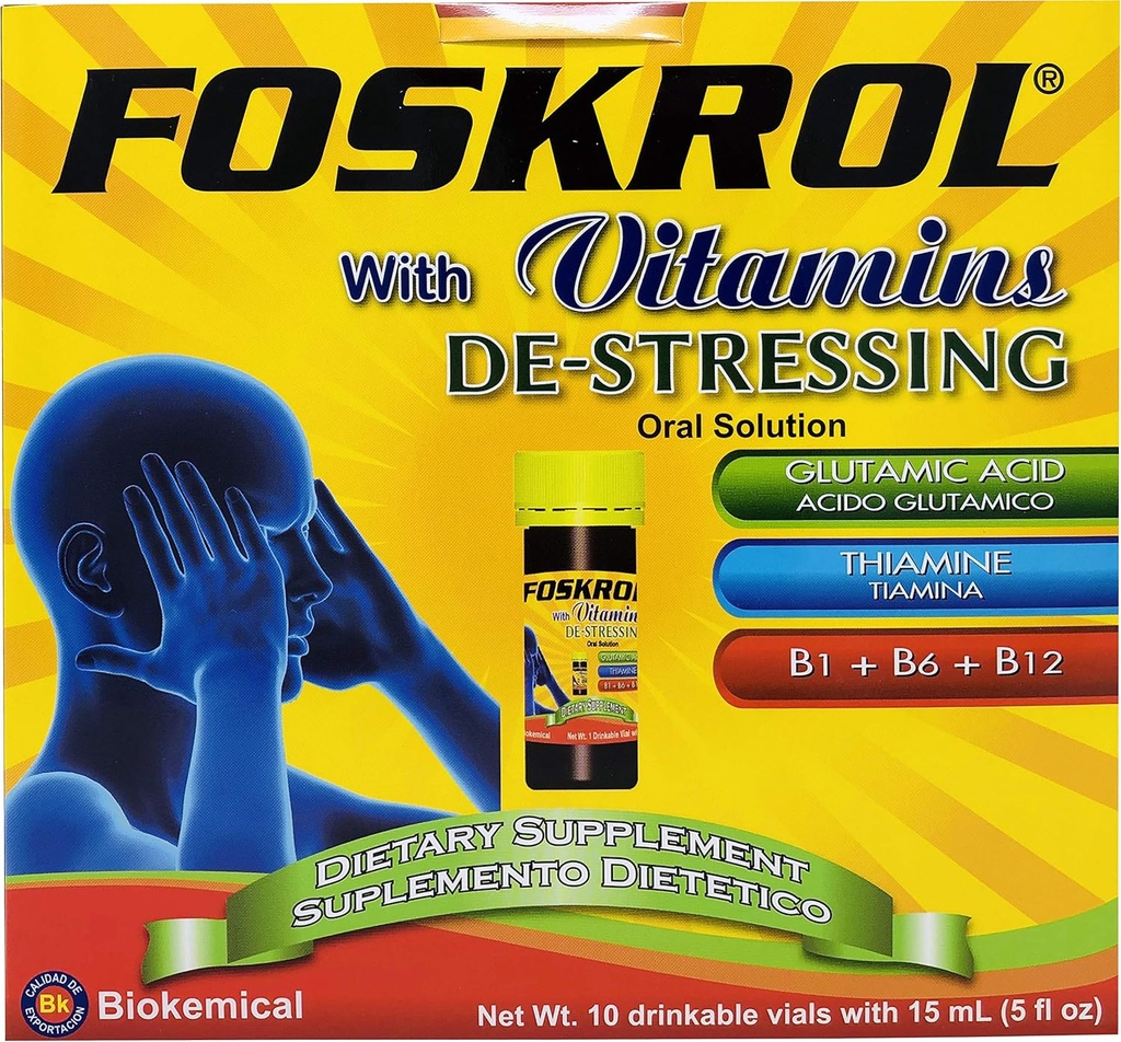 עם ויטמינים DeStressing - 10 Count Vials - B ויטמינים ו- Glutamic Acid - biokemical (10 Vials - Destressing)