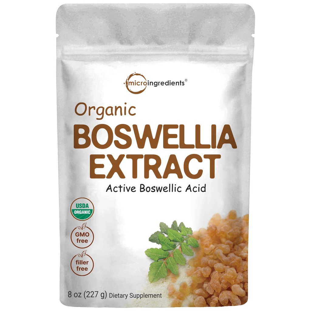 אורגני Boswellia Serrata לחלץ אבקה, 8 Ounce, תוסף Pure Boswellia עם 65% Boswellic Acid, תמיכה משותפת, ברכיים, בריאות העצם, non-GMO, Pet Friendly, India Origin Origin Origin