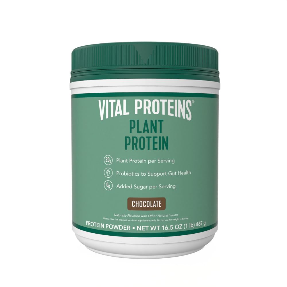 אבקת חלבון Vital חלבונים - 20g Plant Based חלבון עם צ'יקספה - 1B CFU Probiotic for Gut Health, No added Sugar - Chocolate, 16.5 oz