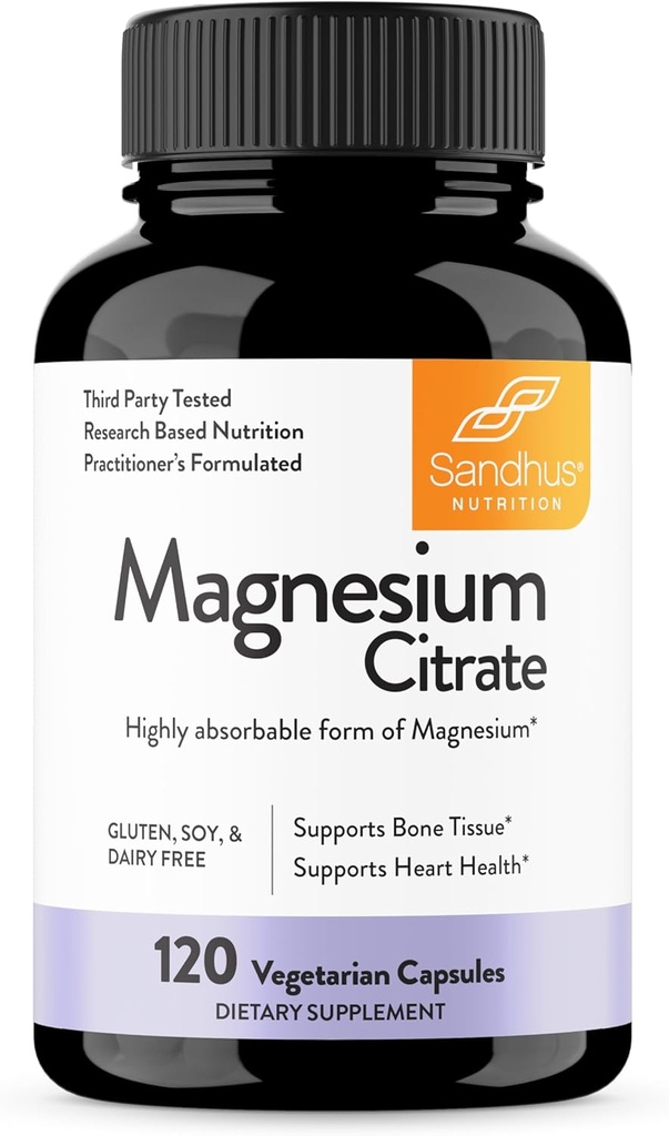 המגנזיום של סנדו (Sandhu's Magnesium Citrate High Absorbable Gluten), Soy Diary Free No Fillers 120 קפסולות צמחוניות
