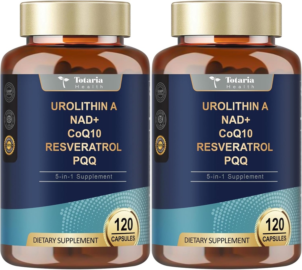 Totaria Urolithin A תוסף 1000 מ"ג עם NAD,CoQ10, Supplement for Women 120 Softgels forשרירים Energy Antioxidants (Pack of 2)