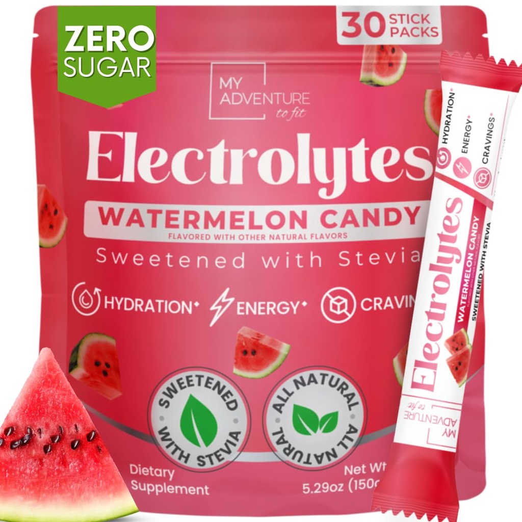 Zero Sugar Watermelon Candy Electrolytes אבקת Packets (30 Pack) - All Natural Ingredients, Caffeine חינם אנרגיה עבור רציפים - טבעוני, Keto, Paleo Sugar חינם אבקת No Sugar