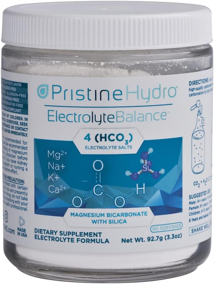 Magnesium Electrolyte תוסף על ידי PristineHydro® - Electrolyte Balance® עם Magnesium Bicarbonate ו- Silica - Replenishes Critical Foodsents to Maximize Body Performance (90 משרתים אבקת)