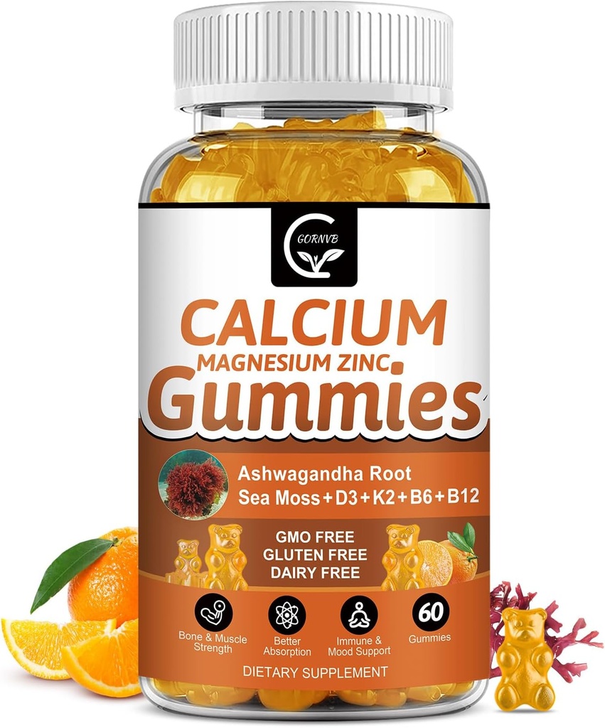 1200mg Calcium חניכיים עם ויטמין D3,K2,B12 & B6 - Plant Complex Calcium Magnesium תוסף עם Glycinate,Potassium,Sea Mos,Ashwagandha Root for העצם & שיניים כוח, שריר ו Immune.