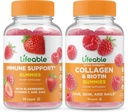 Immune Support + Collagen & Biotin, Gummies Bundle - גדול Tasting, ויטמין תוסף, Gluten Free, GMO חינם, Chewable Gummymy