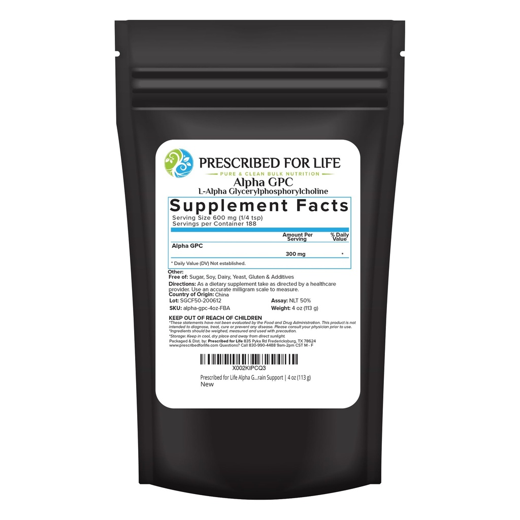 עבור Life Alpha GPC אבקת, L Alpha glycerylphosphorylcholine, תוסף Choline עבור פונקציונליות קוגניטיבית, Non GMO, טבעוני, Soy Free625g)