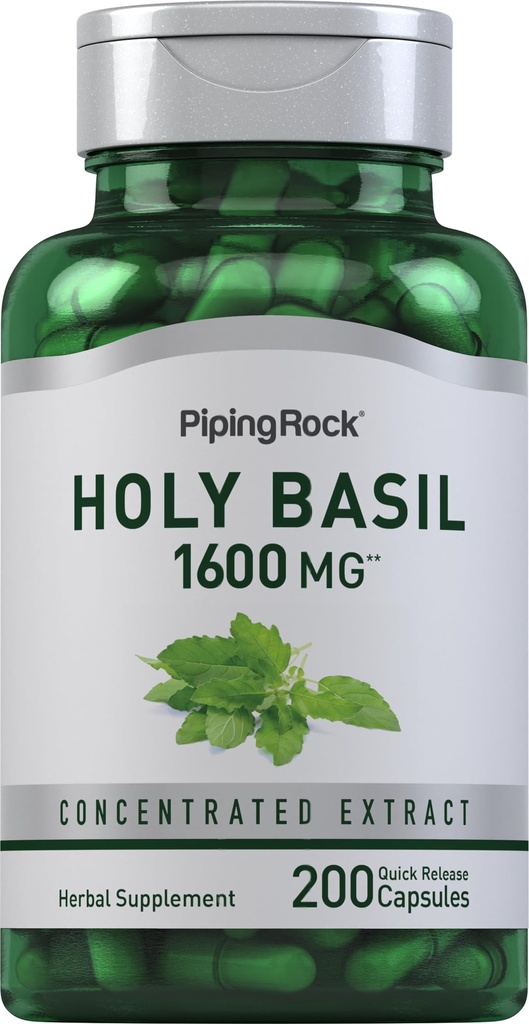 Piping Rock Holy Basil Supplement | 200 Capsules | Herb Leaf Extract | Ocimum Tenuiflorum | for Men and Women | Non-GMO, Gluten Free