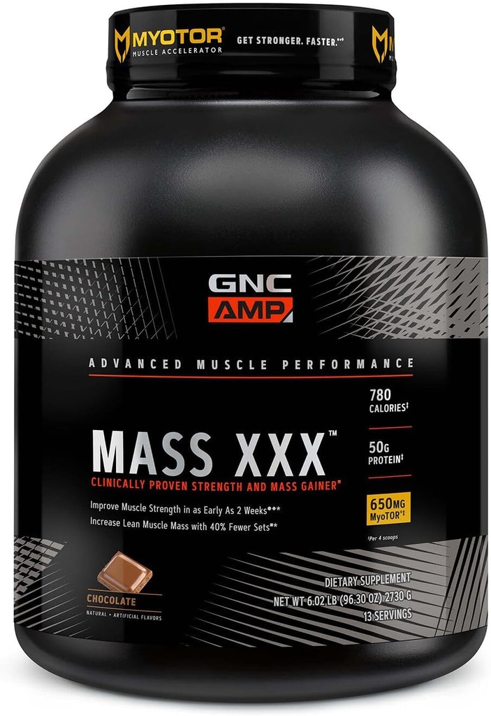GNC AMP MassXXX, קלינית פרובנס משקל אבקת חלבון מקבלר משקל, משפר כוח וגודל, 780 קלוריות, 50g חלבון, מיקרוnized Amino Acids, קריטין, Betaine, שוקולד, 13 משרתים, 6 פאונדים
