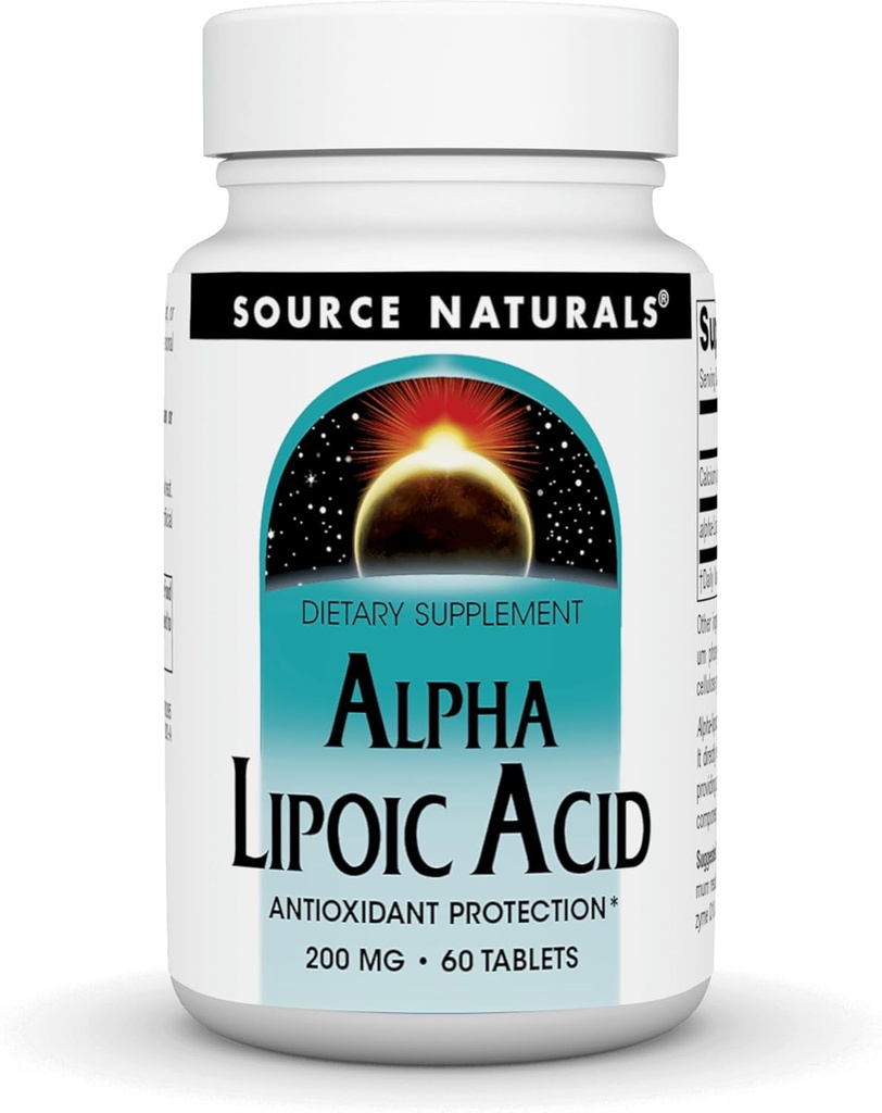 מקור Naturals Alpha Lipoic Acid 200 מ"ג תומך במטבוליזם סוכר בריא, Liver Function & Energy Generation - 60 טבליות