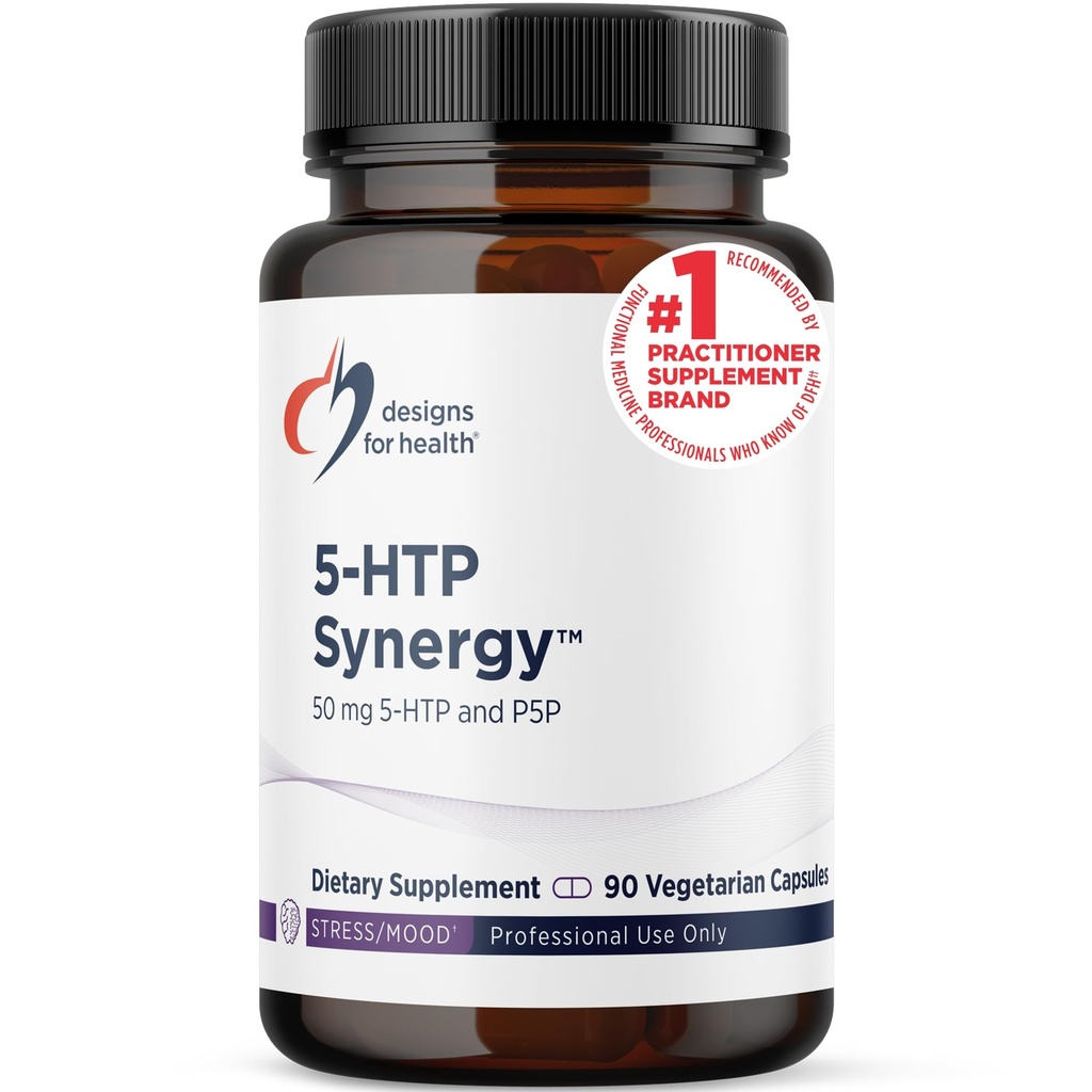 עיצובים לבריאות 5-HTP 50 מ"ג עם ויטמין B6 (P-5-P) - 5-HTP Synergy 50 מ"ג תוסף - Seroton Precursors כדי לעזור בריאות Mood + Appetite (90 קפסולות)