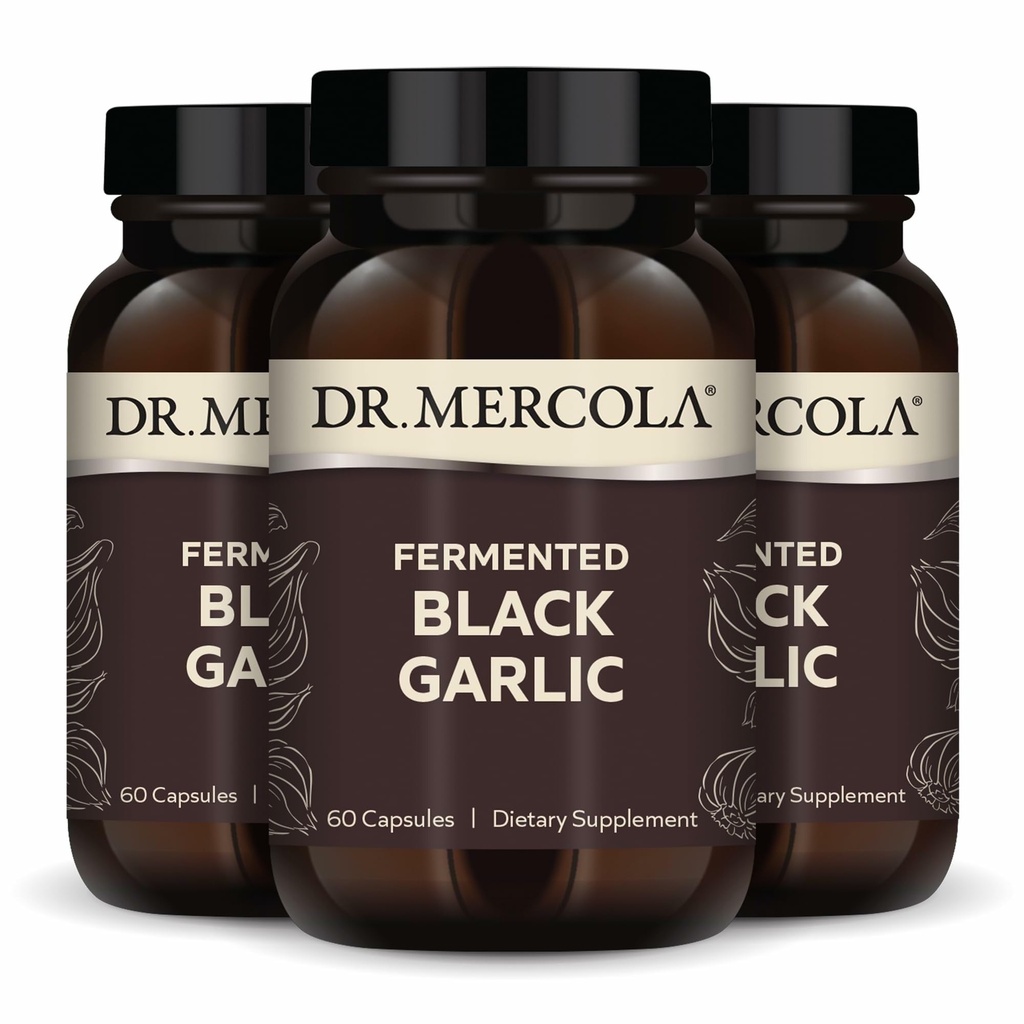 Dr. Mercola Fermented Black Garlic, 90 משרתים (180 קפסולות), תוספי תזונה, תומך בבריאות החיסון, Non-GMO