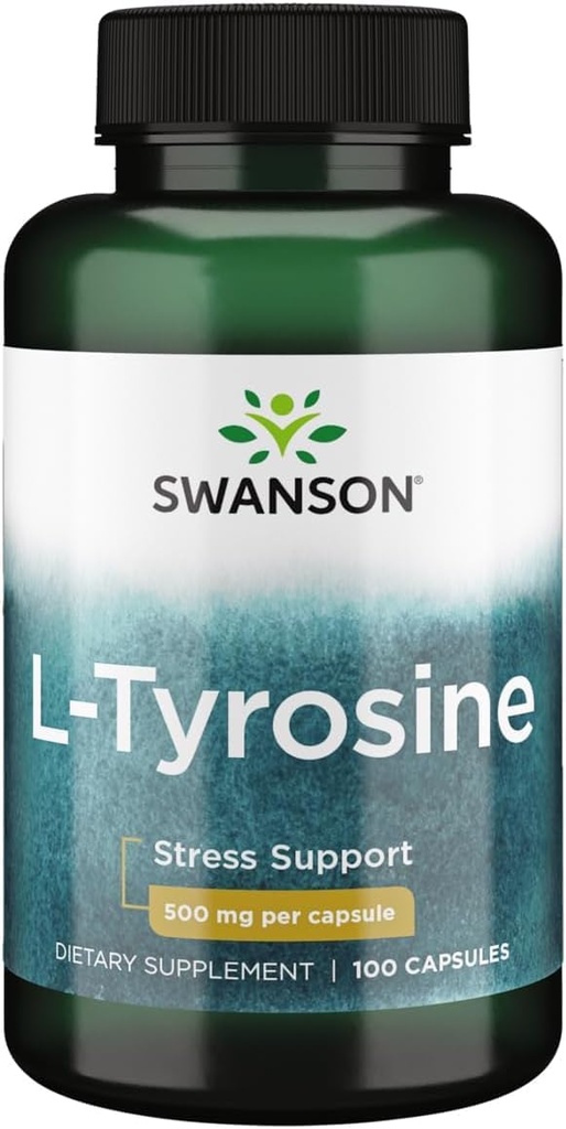 Swanson L-Tyrosine - Amino Acid תוספת קידום תמיכה מתח, פונקציונליות קוגניטיבית וקלילות נפשית - מסייע תמיכה הכוללת בריאות המוח - (100 קפסולות, 500 מ"ג כל אחד)