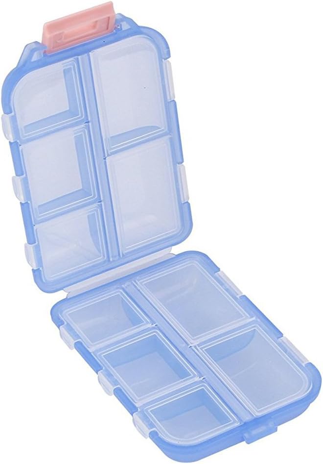 Pill Case - Portable Tablet Container Box with 10 השוואתיות - תרופות כמוסות ויטמין Foldable Organer Dispenser Holder Storage for Travel Trip Pocket Purse - Clear Blue Blue