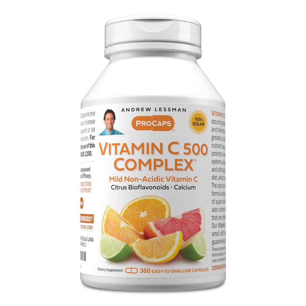 ANDREW LESSMAN ויטמין C 500 מורכבת 360 קפסולות - ויטמין C Plus Citrus Bioflavonoids עבור Immune System and Anti-Oxidant Support, No Stomach Upset, Small Easy to Swallow כמוסות
