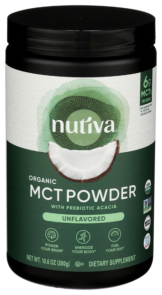 Nutiva אורגני MCT אבקה עם Prebiotic Acacia סיבים, Classic, 10.6 Oz, USDA אורגני, non-GMO, Non-BPA, טבעוני, Gluten-Free, Keto & Paleo, Instant Beverage או Boost לקפה & Smoothiesiesiesiesiesies