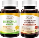Lovita Bee Propolis כמוסות & Premium Reishi Mushrooms חומרים מזינים Bundle. תוספי תזונה תומכים תזונה טובה יותר וצריכה מלאה