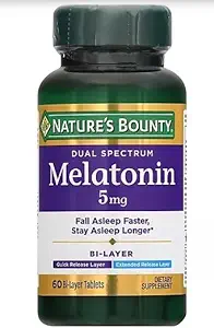 האותיות הקטנות של Nature's Bounty Melatonin 5 מ"ג B-Layer Tablet 60 ea (Pack of 3)